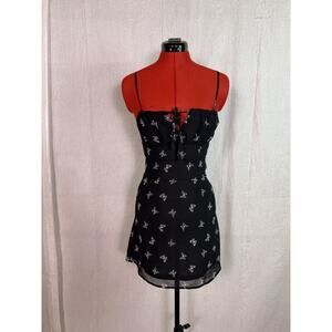Divided Hm Dress Womens Size XXS Black Butterfly Print Summer Goth D749